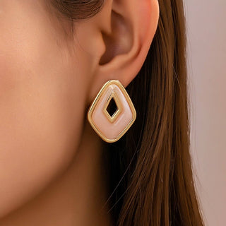 Pink Enamel Geometric Stud Earrings
