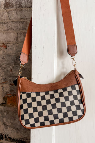 Mandy Brown Checkered Crossbody Bag