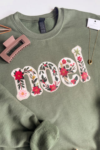 Noel Faux Embroidery Print Christmas Crewneck