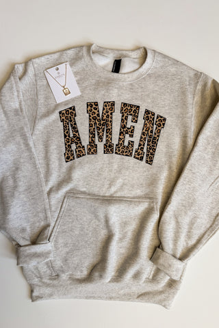 Leopard AMEN Kangaroo Pocket Graphic Sweatshirt