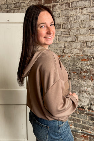 Mocha Soft Scuba Zip Up Hoodie Jacket