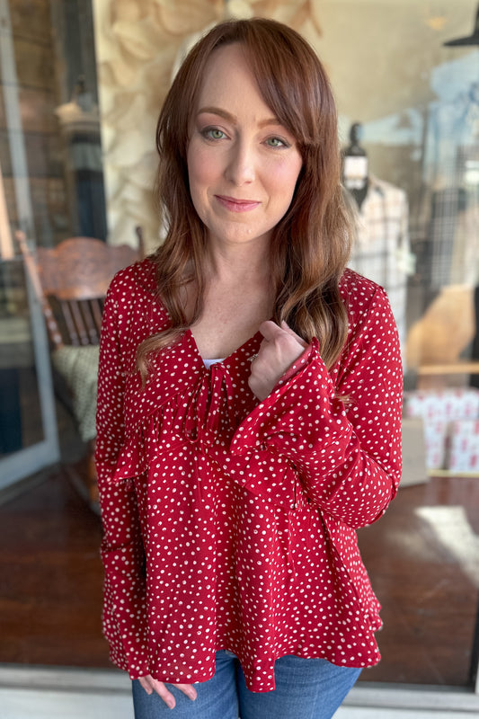 Polka Dot Ruffled Red Top