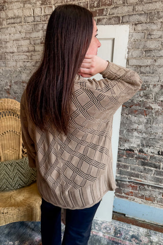 Taupe Scallop Hem Crochet Cardigan