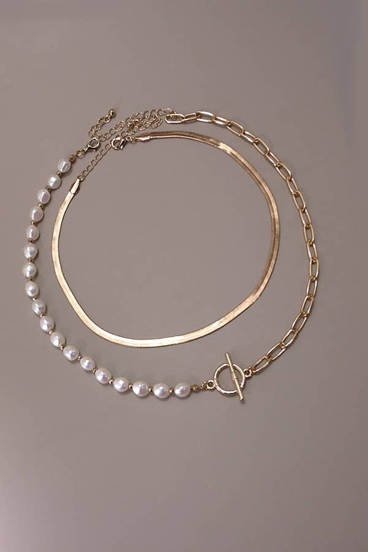 Gold Pearl Multi Layer Necklace