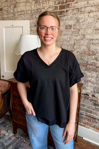 Black V-Neck Conquer the Day Top