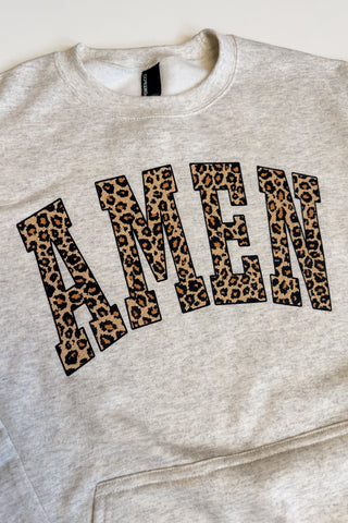 Leopard AMEN Kangaroo Pocket Graphic Sweatshirt