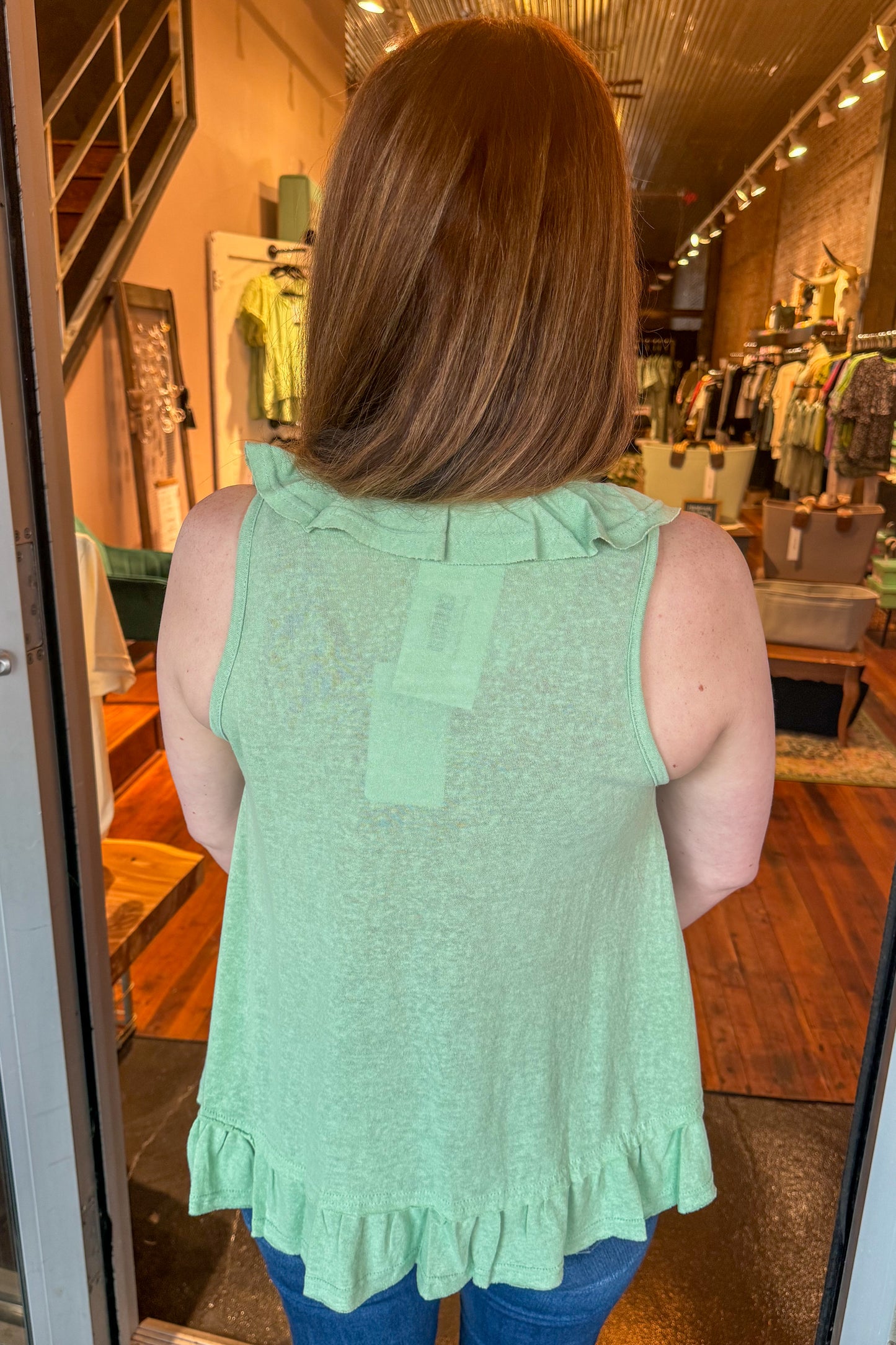 Dina Sage Ruffle Tank