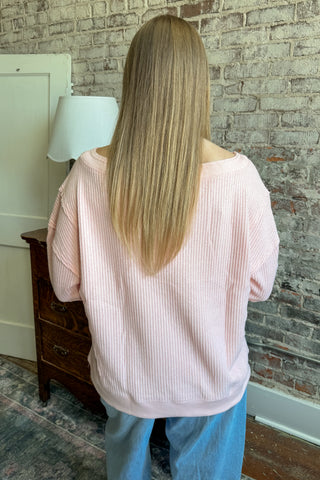 Blush Waffle Knit Boat Neck Pullover