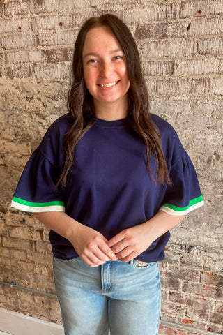 Jodi Navy Contrast Trim Top