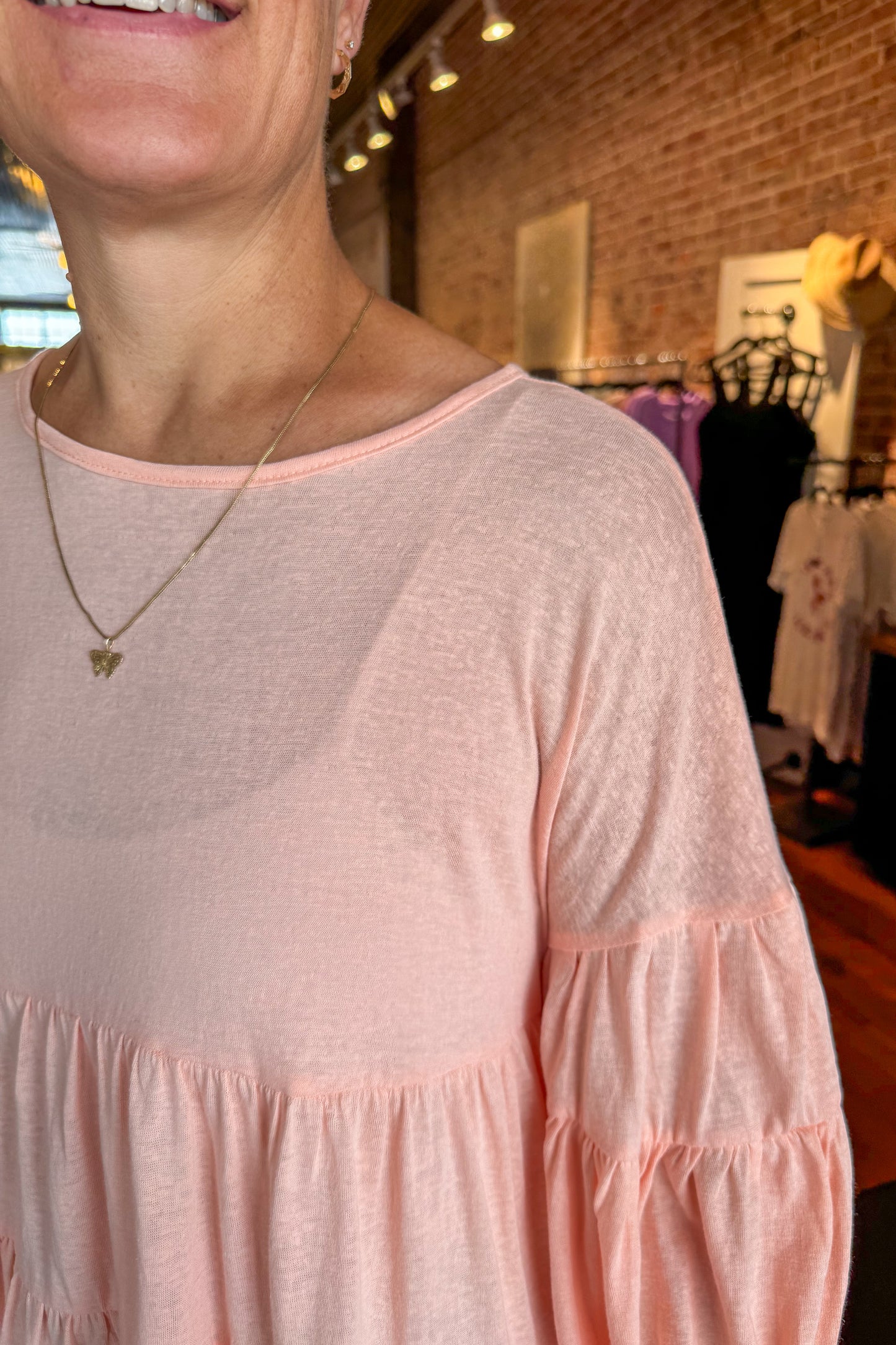 Peach Bubble Sleeve Tunic Top