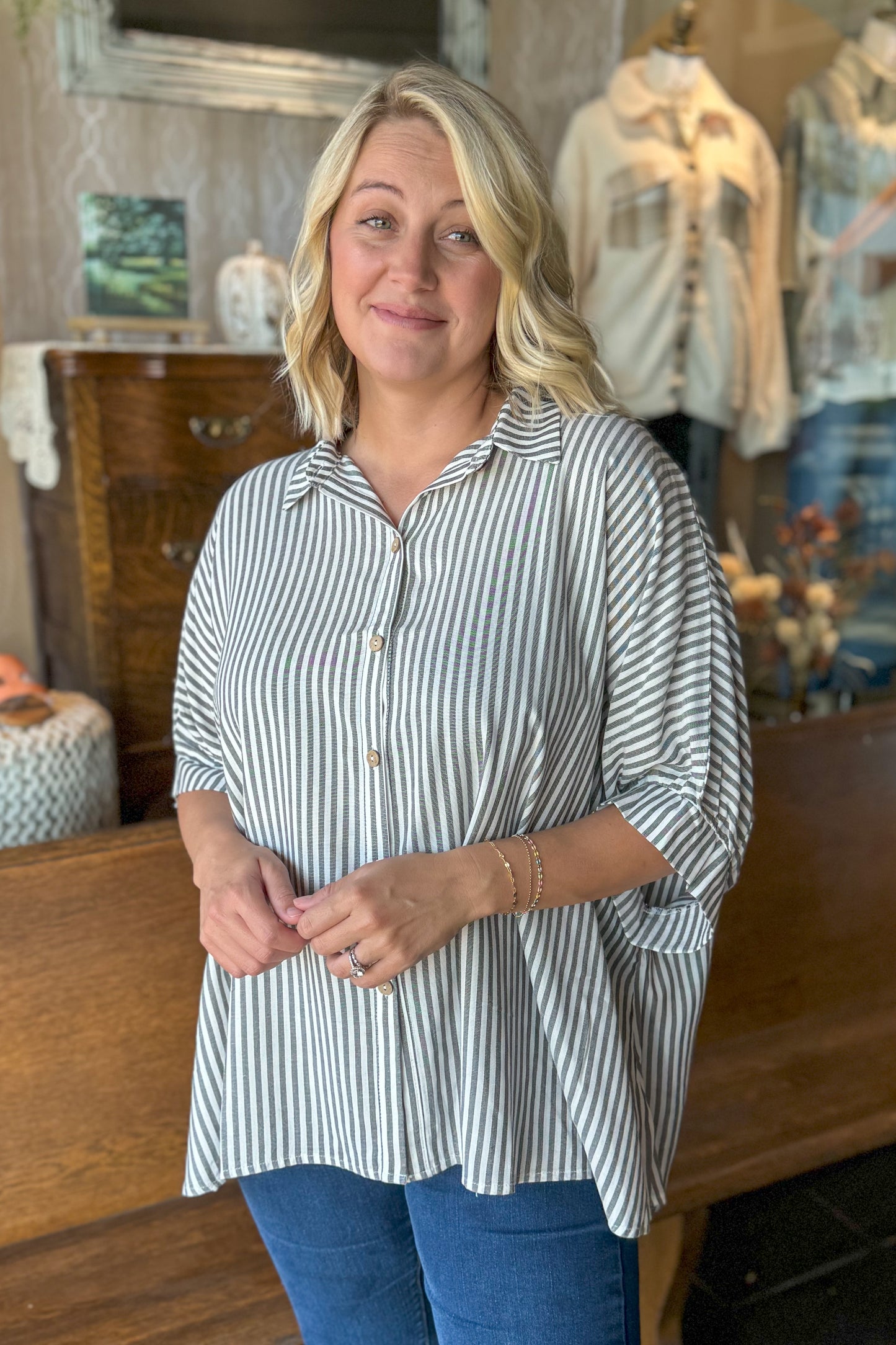 Pinstriped in Black Shirt