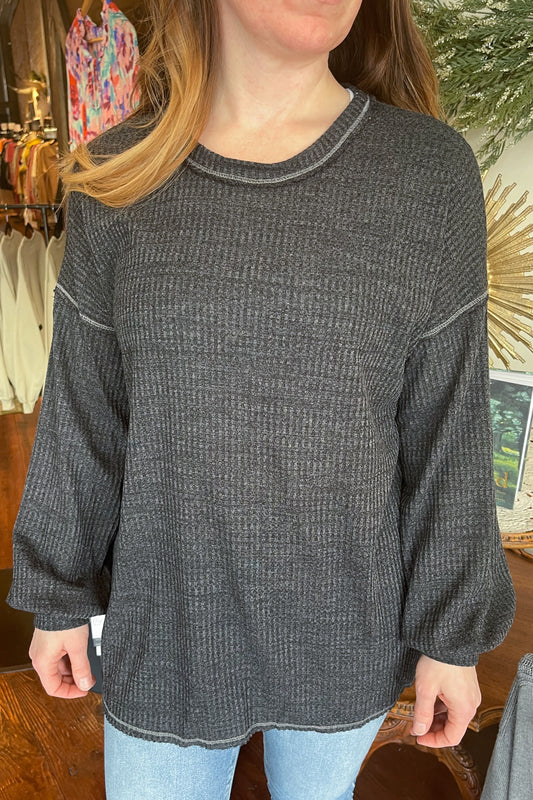 In Stitches Charcoal Waffle Top