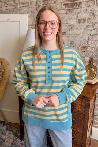 Golden Hour Striped Henley Sweatshirt