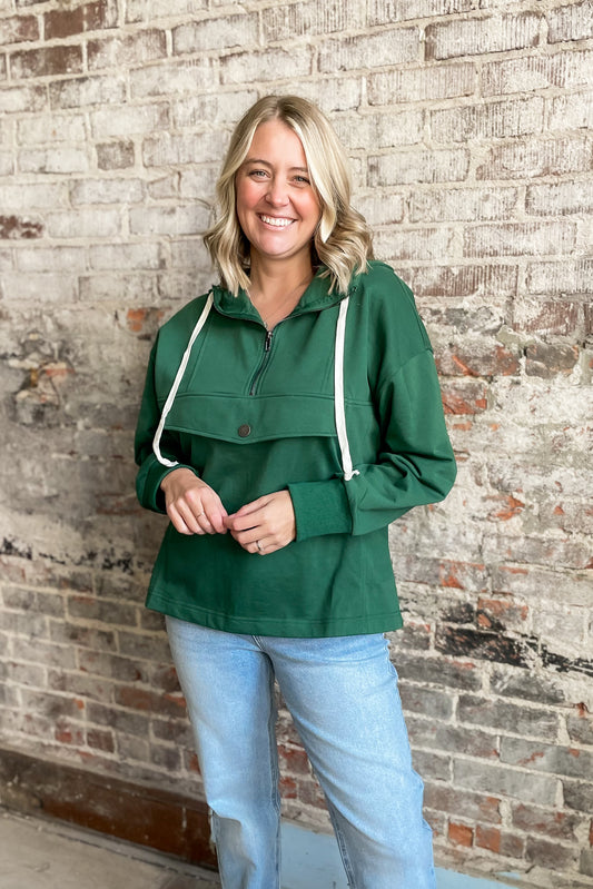 Hunter Green Snap Button Hoodie