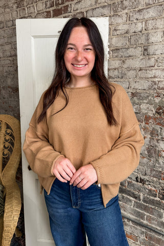 Phoebe Taupe Raw Edge Sweater Top