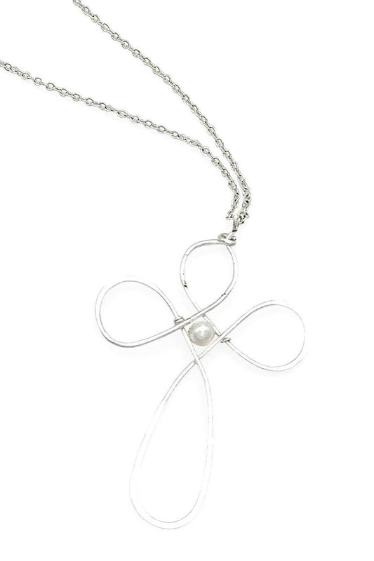 Believe Silver and Pearl Cross Necklace