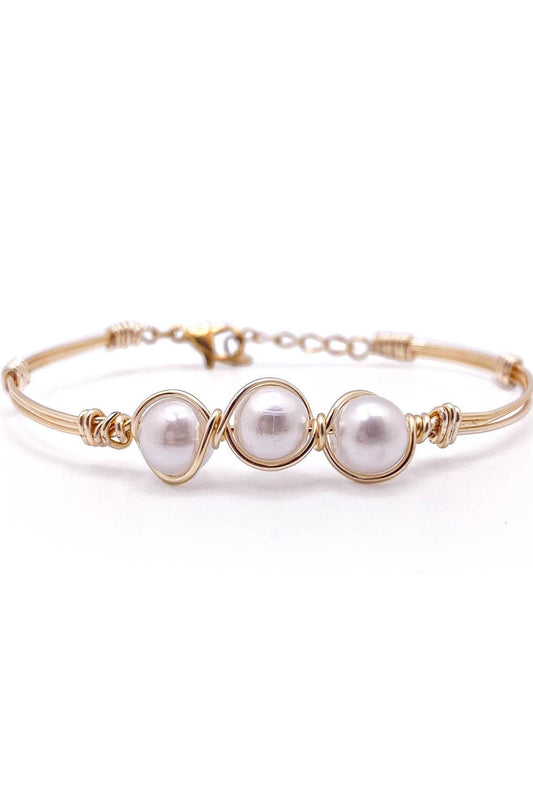 Perla Gold and Pearl Bangle Bracelet