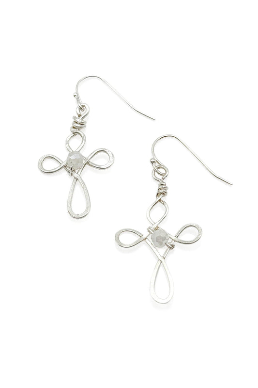 Believe Silver Cross Earrings