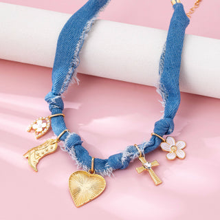Faith & Fringe Denim Charm Necklace