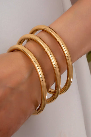 Gold Chunky Triple Tube Bangle Bracelet Set