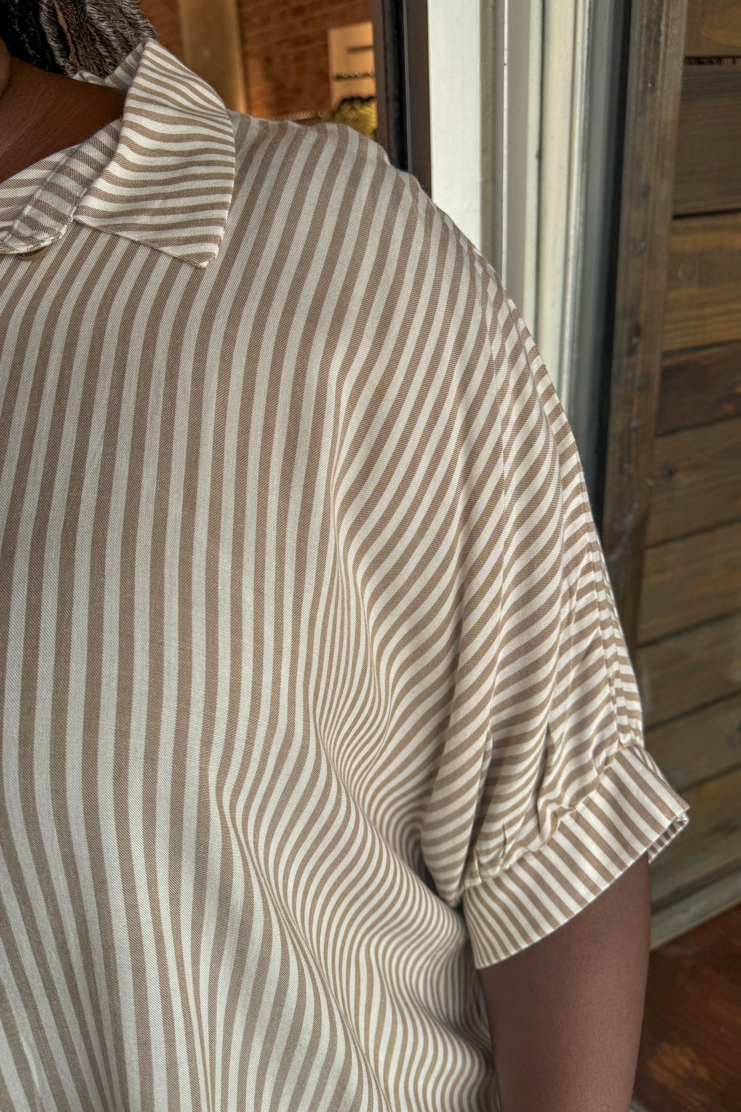 Taupe Striped Button Up Curvy Shirt