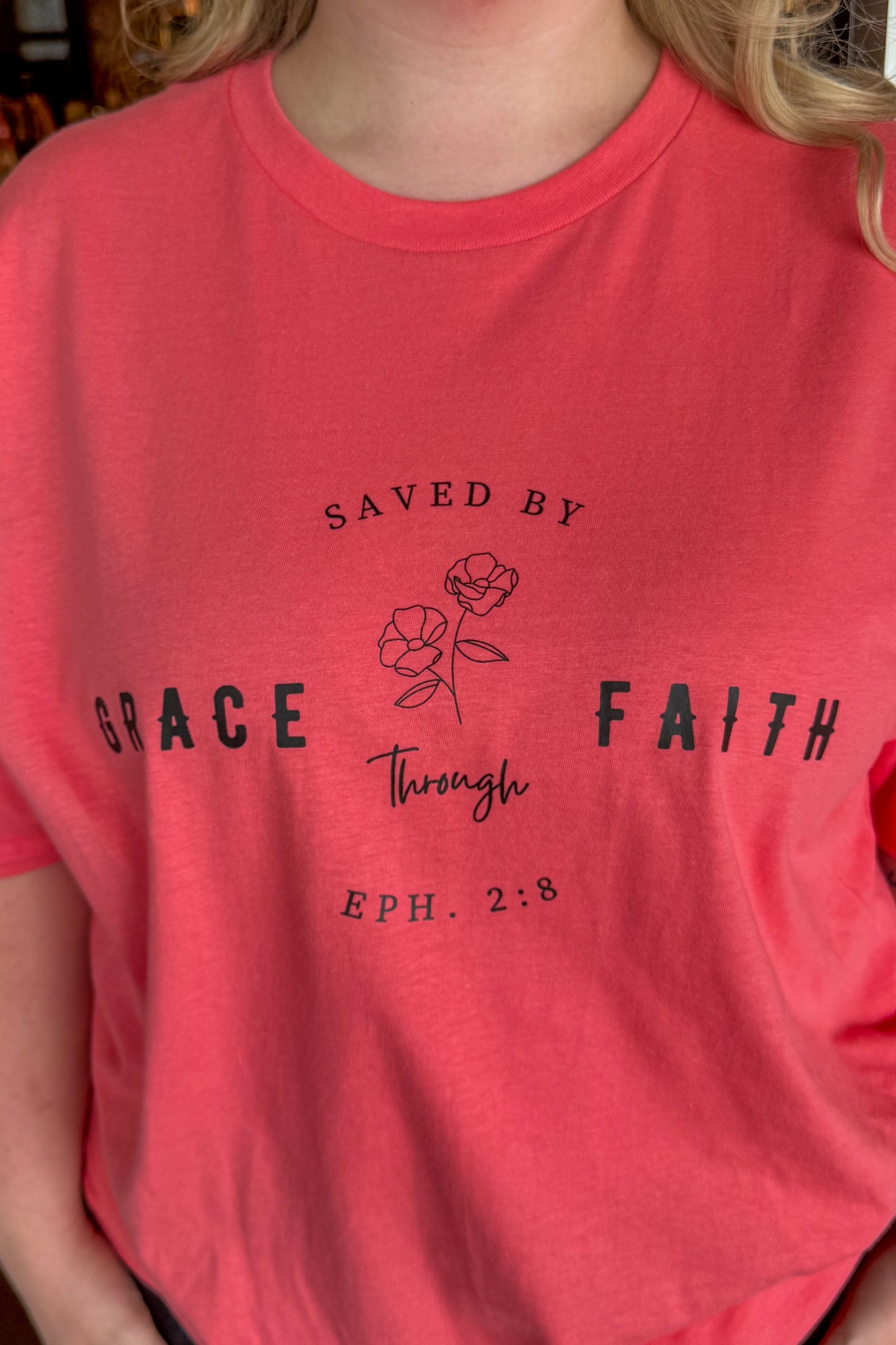 Saved By Grace Coral Tee