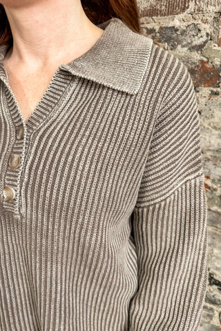 Mocha Button Up Bubble Sleeve Sweater