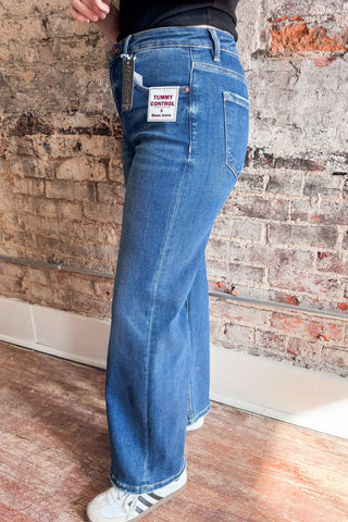 Risen Tummy Control High Rise Ankle Straight Crease Line Jeans