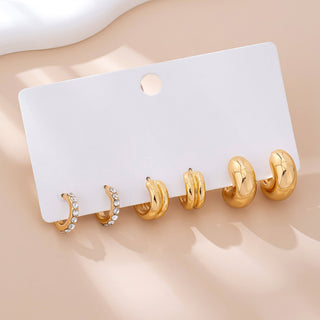 Gold & Rhinestone Puffy Hoop Trio Earrings