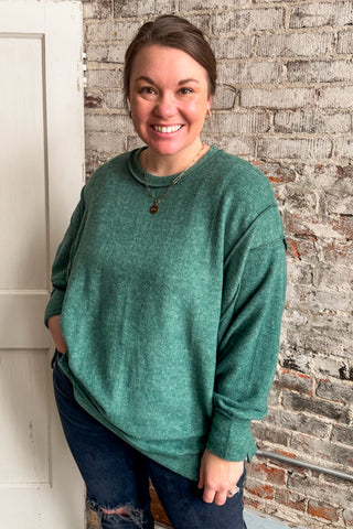 Green Brushed Melange Oversized Sweater (+Curvy)