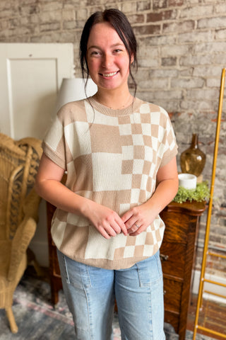 Taupe Checkmate Sweater Tee