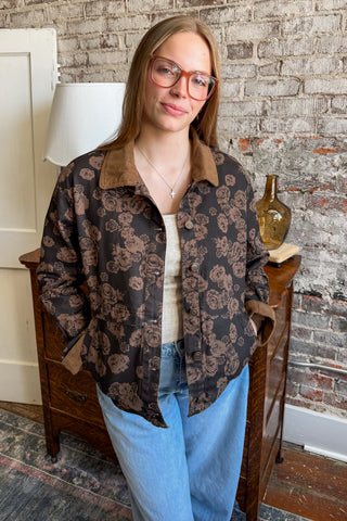Dark Brown Floral Denim Jacquard Jacket