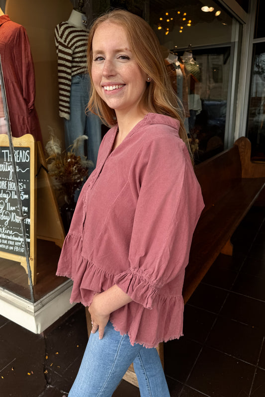 Mauve Corduroy Peplum Top