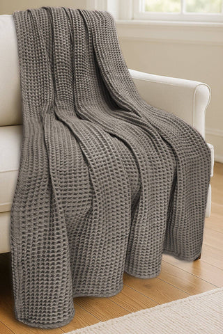 Waffle Blanket Throw: Dark Grey