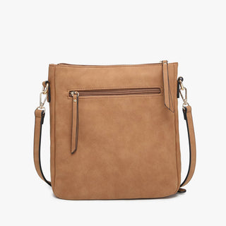 Layla Faux Suede Whipstitch Brown Crossbody w/ Tassel