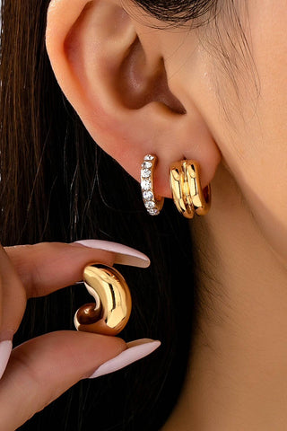 Gold & Rhinestone Puffy Hoop Trio Earrings