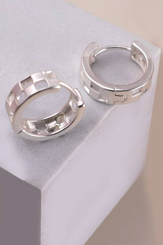 Matte Silver Checkered Huggie Earrings
