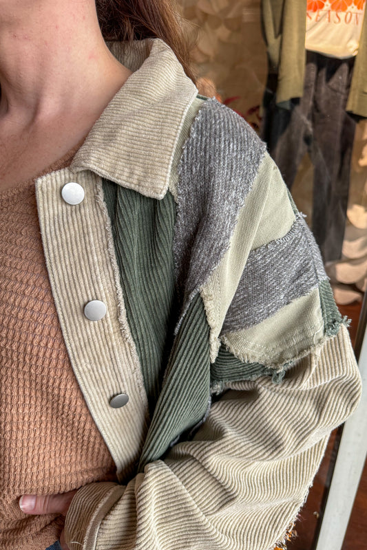 Frayed Corduroy Patchwork Jacket