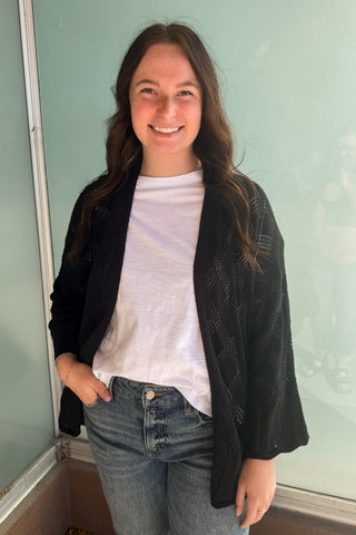 Black Scallop Hem Crochet Cardigan