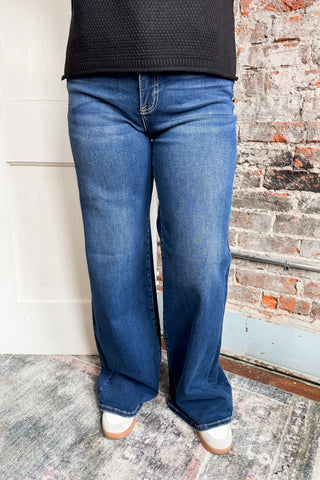 Risen Wide Flare Denim Jeans