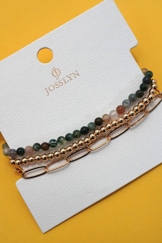 Green Natural Stone Chain Link Bracelet Set