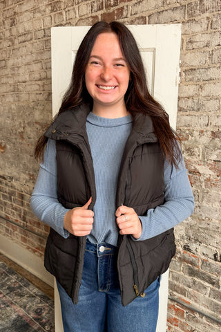 Black High Neck Puffer Vest