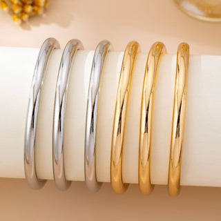 Silver Chunky Triple Tube Bangle Bracelet Set