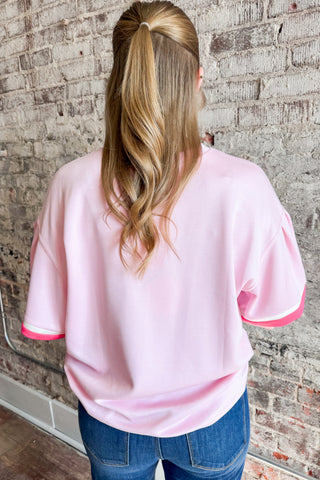 Jodi Pink Contrast Trim Top