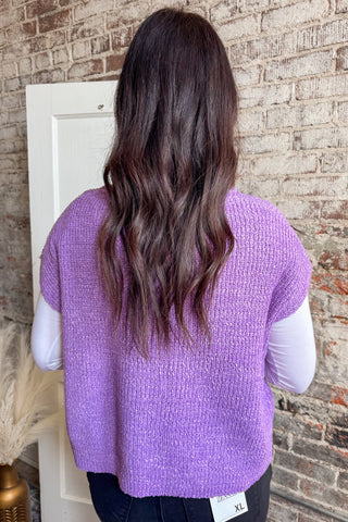 Lavender Back Patch Split-Neck Pullover Top
