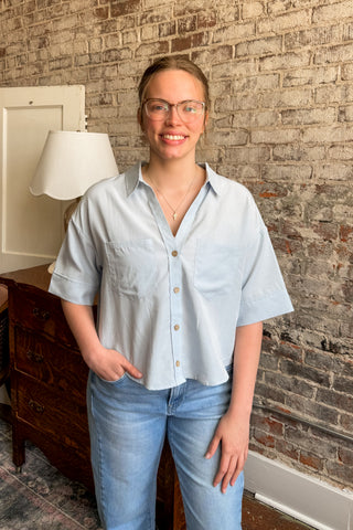 Sky Blue Oversized Button Front Shirt
