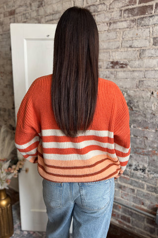Rust Dolman Sleeve Striped Sweater Top