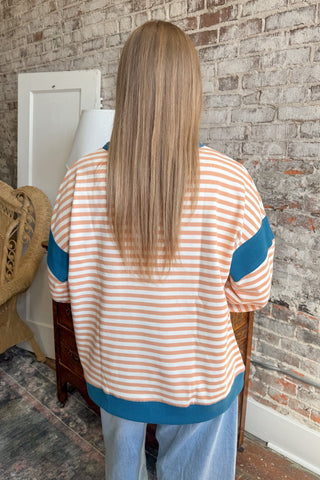 Taupe and Teal Striped Pullover