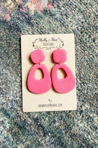 Hot Pink Cement Stamped Earrings