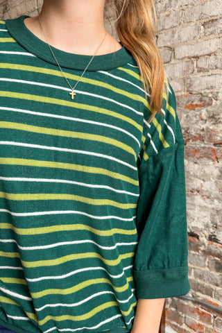 Green Multi Stripe Terry Knit Sweater